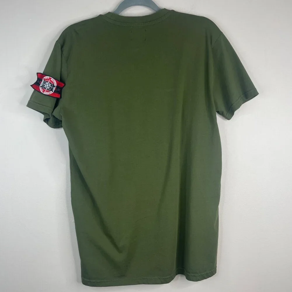 Madrid Designs Shirt Mens XLarge Green Embossed Compass Patch Detail‎ Pullover
